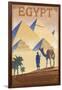 Egypt - Pyramids - Lithograph Style-Lantern Press-Framed Art Print