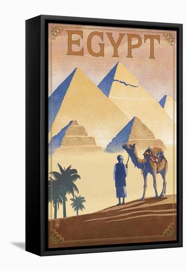 Egypt - Pyramids - Lithograph Style-Lantern Press-Framed Stretched Canvas