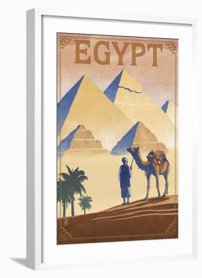 Egypt - Pyramids - Lithograph Style-Lantern Press-Framed Art Print