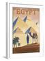 Egypt - Pyramids - Lithograph Style-Lantern Press-Framed Art Print