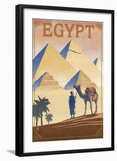 Egypt - Pyramids - Lithograph Style-Lantern Press-Framed Art Print