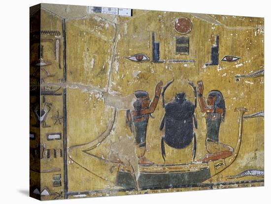 Egypt, Thebes, Luxor, Valley of the Kings, Tomb of Seti I, Mural Painting of Scarab Beetle-null-Stretched Canvas