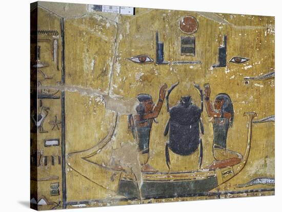 Egypt, Thebes, Luxor, Valley of the Kings, Tomb of Seti I, Mural Painting of Scarab Beetle-null-Stretched Canvas