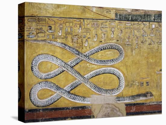 Egypt, Thebes, Luxor, Valley of the Kings, Tomb of Seti I, Mural Painting with Snake Motif-null-Stretched Canvas