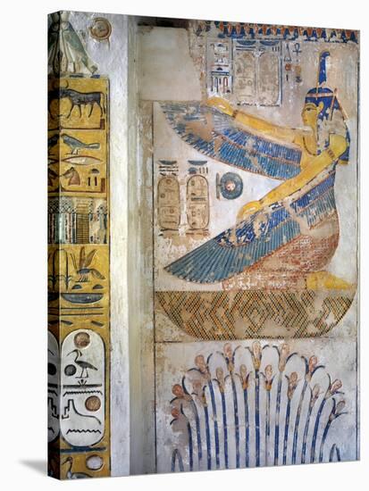 Egypt, Thebes, Luxor, Valley of the Kings, Tomb of Siptah, Mural Painting of Goddess Ma'At-null-Stretched Canvas