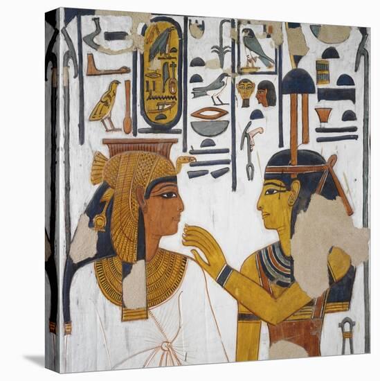 Egypt, Tomb of Nefertari, Mural Painting of Goddess Isis and Queen on Pillar in Burial Chamber-null-Stretched Canvas