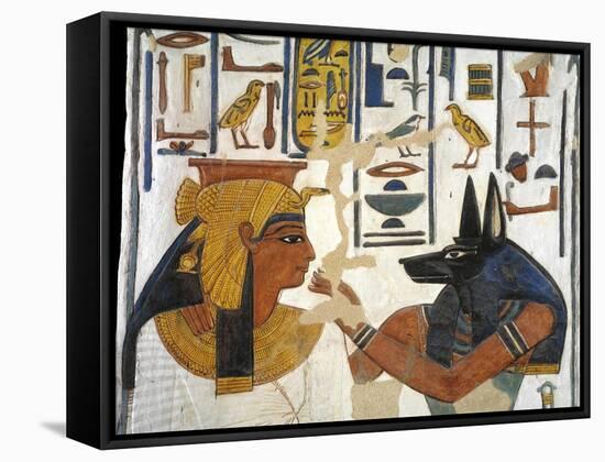 Egypt, Tomb of Nefertari, Mural Painting of Queen before God Anubis in Burial Chamber-null-Framed Stretched Canvas
