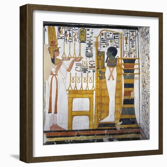 Egypt, Tomb of Nefertari, Mural Paintings, Queen before God Ptah and Osiris Form 'Djed' Pillar-null-Framed Giclee Print