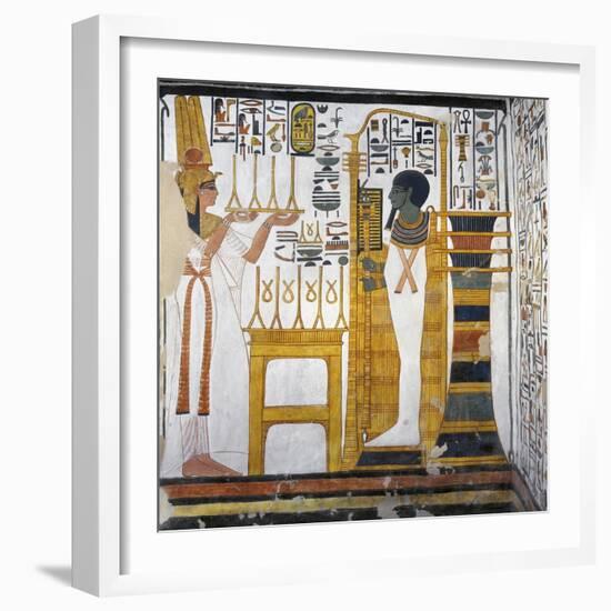 Egypt, Tomb of Nefertari, Mural Paintings, Queen before God Ptah and Osiris Form 'Djed' Pillar-null-Framed Giclee Print