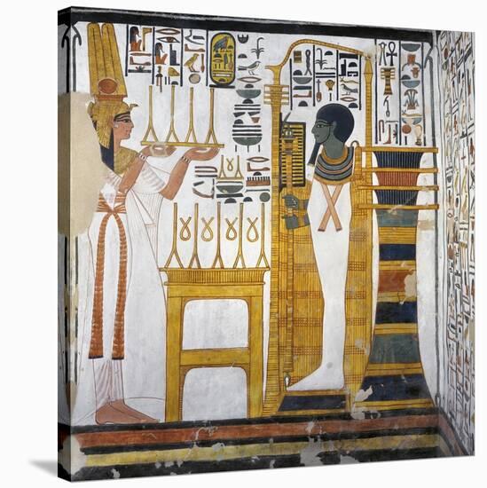 Egypt, Tomb of Nefertari, Mural Paintings, Queen before God Ptah and Osiris Form 'Djed' Pillar-null-Stretched Canvas