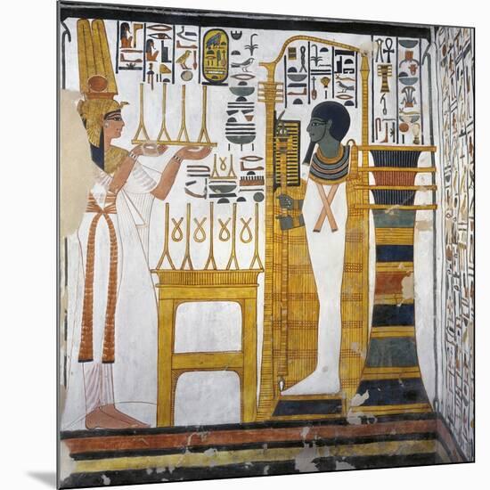 Egypt, Tomb of Nefertari, Mural Paintings, Queen before God Ptah and Osiris Form 'Djed' Pillar-null-Mounted Giclee Print