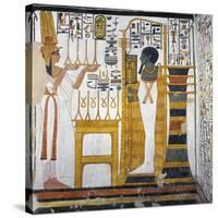 Egypt, Tomb of Nefertari, Mural Paintings, Queen before God Ptah and Osiris Form 'Djed' Pillar-null-Stretched Canvas