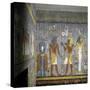 Egypt, Tomb of Ramses I, Mural Painting of Pharaoh and Ma'At Offering Wine to Nefertem-null-Stretched Canvas