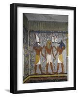 Egypt, Tomb of Ramses I, Mural Painting of Pharaoh Between Harsiesis and Anubis in Burial Chamber-null-Framed Giclee Print