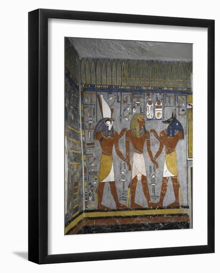 Egypt, Tomb of Ramses I, Mural Painting of Pharaoh Between Harsiesis and Anubis in Burial Chamber-null-Framed Giclee Print