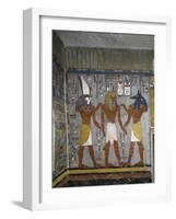 Egypt, Tomb of Ramses I, Mural Painting of Pharaoh Between Harsiesis and Anubis in Burial Chamber-null-Framed Giclee Print