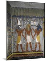 Egypt, Tomb of Ramses I, Mural Painting of Pharaoh Between Harsiesis and Anubis in Burial Chamber-null-Mounted Giclee Print