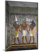 Egypt, Tomb of Ramses I, Mural Painting of Pharaoh Between Harsiesis and Anubis in Burial Chamber-null-Mounted Giclee Print