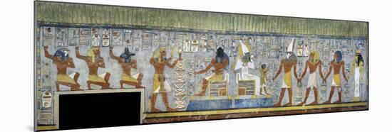 Egypt, Tomb of Ramses I, Mural Painting of Pharaoh Kneeling Between Harsiesis and Anubis-null-Mounted Giclee Print