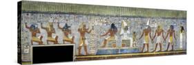 Egypt, Tomb of Ramses I, Mural Painting of Pharaoh Kneeling Between Harsiesis and Anubis-null-Stretched Canvas