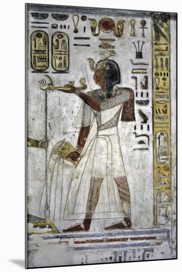 Egypt, Tomb of Ramses III, Mural Painting of Feline Skin, Bed and Headrest, from Twentieth Dynasty-null-Mounted Giclee Print