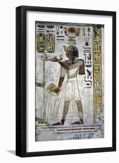 Egypt, Tomb of Ramses III, Mural Painting of Feline Skin, Bed and Headrest, from Twentieth Dynasty-null-Framed Giclee Print