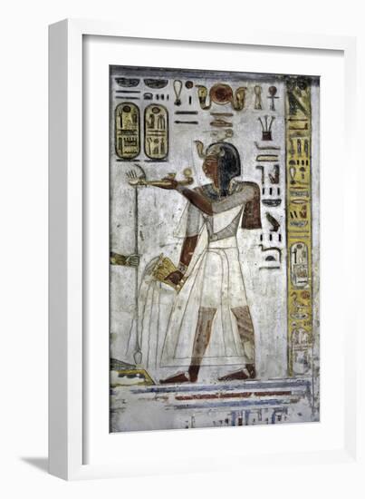 Egypt, Tomb of Ramses III, Mural Painting of Feline Skin, Bed and Headrest, from Twentieth Dynasty-null-Framed Giclee Print