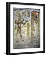 Egypt, Tomb of Ramses III, Mural Painting of Feline Skin, Bed and Headrest, from Twentieth Dynasty-null-Framed Giclee Print