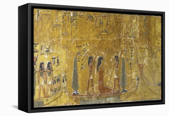 Egypt, Tomb of Seti I, Mural Painting of People on Boats from 19th Dynasty in Burial Chamber-null-Framed Stretched Canvas