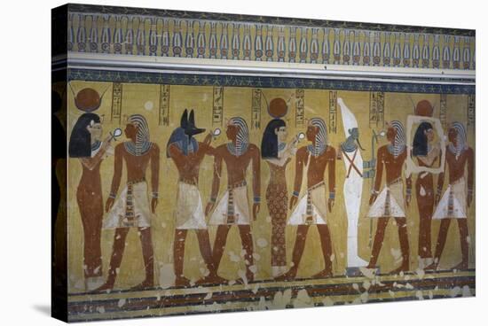 Egypt, Tomb of Thutmose IV, Mural Painting of Adoration of the Gods Osiris, Anubis and Isis-null-Stretched Canvas