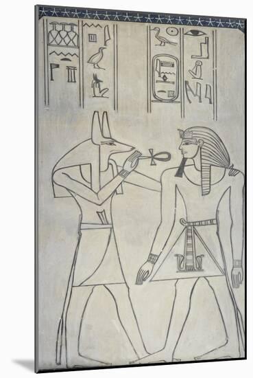 Egypt, Valley of the Kings, Burial Chamber, Tomb of Amenhotep II, Anubis and Pharaoh-null-Mounted Giclee Print