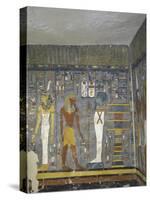 Egypt, Valley of the Kings, Tomb of Ramses I, Mural Painting of Ma'At, Pharaoh and Ptah-null-Stretched Canvas