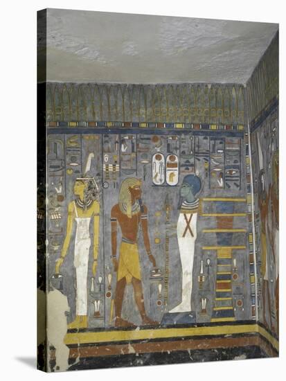 Egypt, Valley of the Kings, Tomb of Ramses I, Mural Painting of Ma'At, Pharaoh and Ptah-null-Stretched Canvas