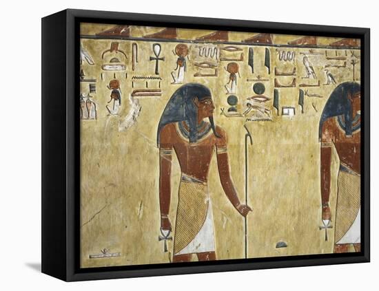 Egypt Valley of the Kings, Tomb of Seti I, Mural Painting of Two Gods, from Nineteenth Dynasty-null-Framed Stretched Canvas