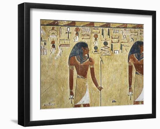 Egypt Valley of the Kings, Tomb of Seti I, Mural Painting of Two Gods, from Nineteenth Dynasty-null-Framed Giclee Print