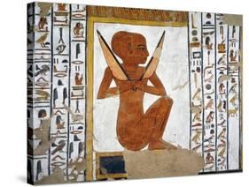 Egypt, Valley of the Queens, Tomb of Nefertari, Mural Painting of Guardian in Burial Chamber-null-Stretched Canvas