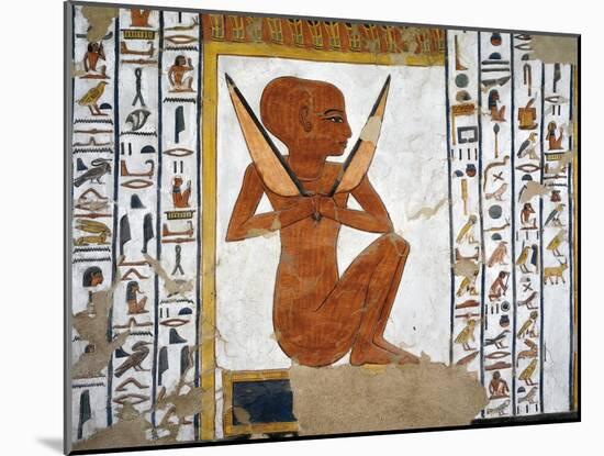 Egypt, Valley of the Queens, Tomb of Nefertari, Mural Painting of Guardian in Burial Chamber-null-Mounted Giclee Print