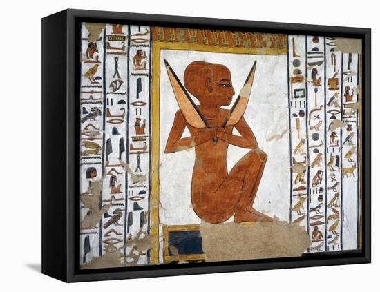 Egypt, Valley of the Queens, Tomb of Nefertari, Mural Painting of Guardian in Burial Chamber-null-Framed Stretched Canvas