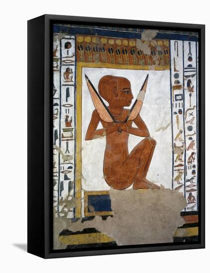 Egypt, Valley of the Queens, Tomb of Nefertari, Mural Painting of Guardian in Burial Chamber-null-Framed Stretched Canvas