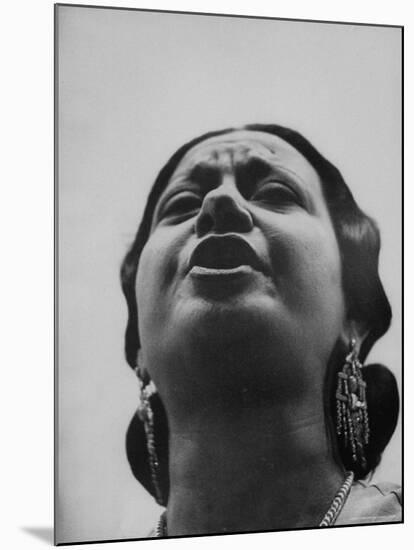 Egyptian Actress Om Kalthoum, While Singing on Cairo's "Voice of Arabs" Radio Show-Howard Sochurek-Mounted Premium Photographic Print