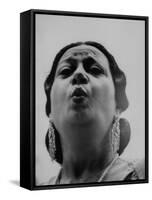 Egyptian Actress Om Kalthoum, While Singing on Cairo's "Voice of Arabs" Radio Show-Howard Sochurek-Framed Stretched Canvas