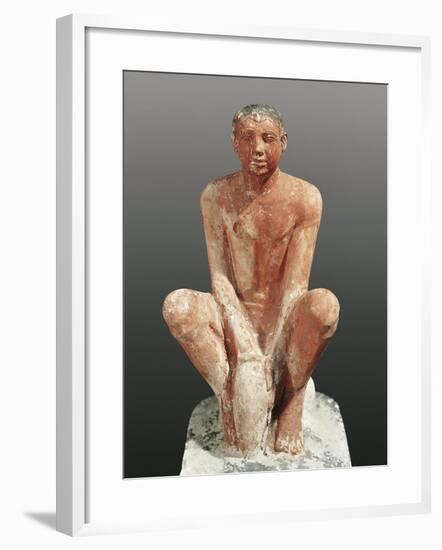 Egyptian Civilization, Painted Limestone Statue Depicting Man Modeling Clay, from Saqqara, Egypt-null-Framed Giclee Print