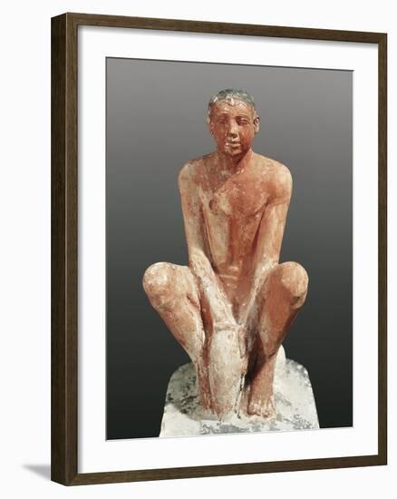 Egyptian Civilization, Painted Limestone Statue Depicting Man Modeling Clay, from Saqqara, Egypt-null-Framed Giclee Print