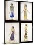 Egyptian Costume Designs for a Dancer, a Musician, Ta-Or, and Cleopatra's Sister-Leon Bakst-Mounted Giclee Print