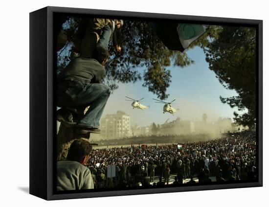 Egyptian Helicopters Carrying Remains of Palestinian Leader Yasser Arafat and Palestinian Leaders-null-Framed Stretched Canvas