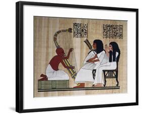 Egyptian Papyrus Depicting Husband and Wife at Blind Harpist Performance-null-Framed Giclee Print