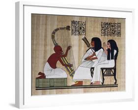 Egyptian Papyrus Depicting Husband and Wife at Blind Harpist Performance-null-Framed Giclee Print