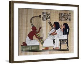 Egyptian Papyrus Depicting Husband and Wife at Blind Harpist Performance-null-Framed Giclee Print