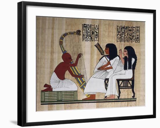 Egyptian Papyrus Depicting Husband and Wife at Blind Harpist Performance-null-Framed Giclee Print