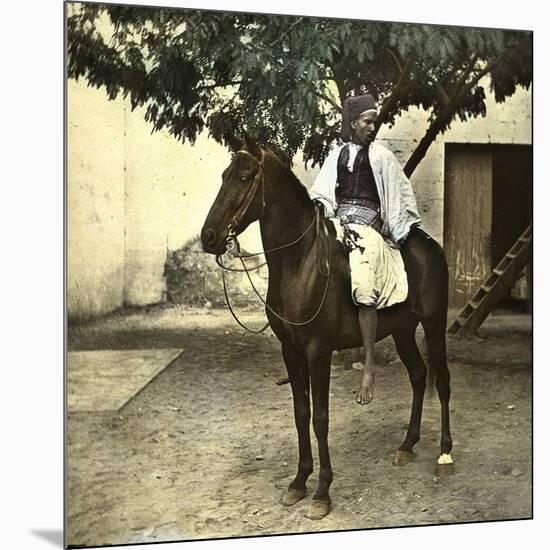 Egyptian Racer on Horseback in Cairo (Egypt)-Leon, Levy et Fils-Mounted Photographic Print